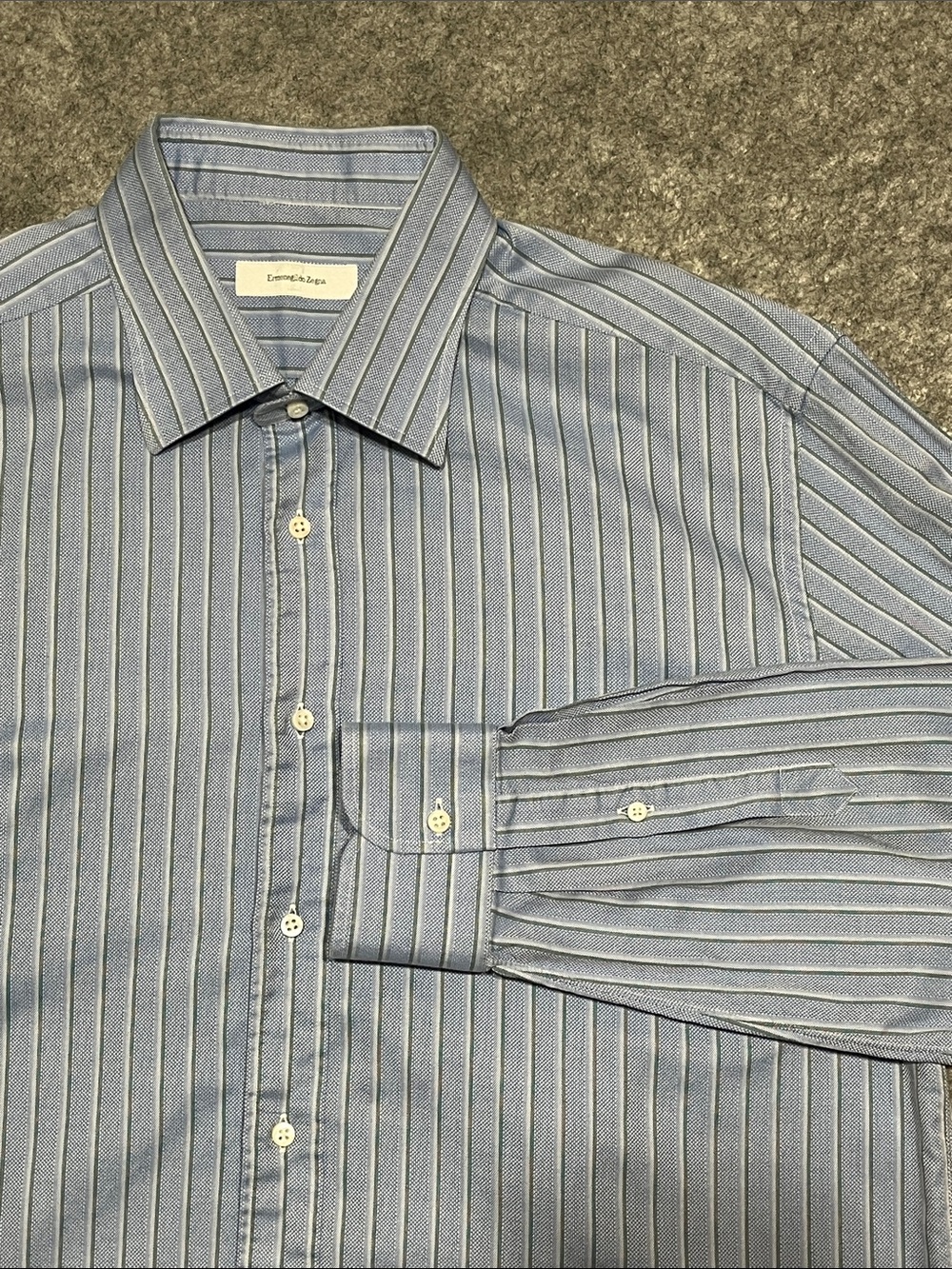 Ermenegildo Zegna Light Blue and White Striped Men's Dress Shirt